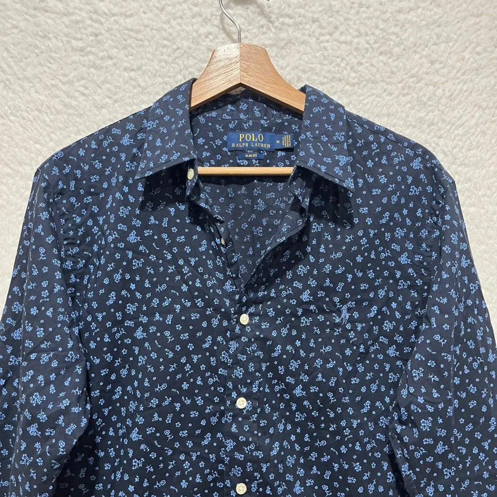 Polo Ralph Lauren Mens Slim‎ Fit Floral Print Button Down Shirt Size Medium